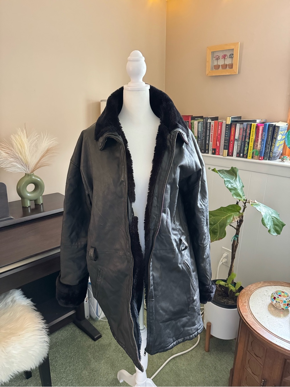 Vintage Women’s Black Shearling-Lined Leather Jacket
